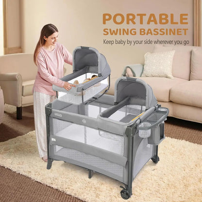 Twin Bassinet for Baby, Bedside Sleeper and Playpen