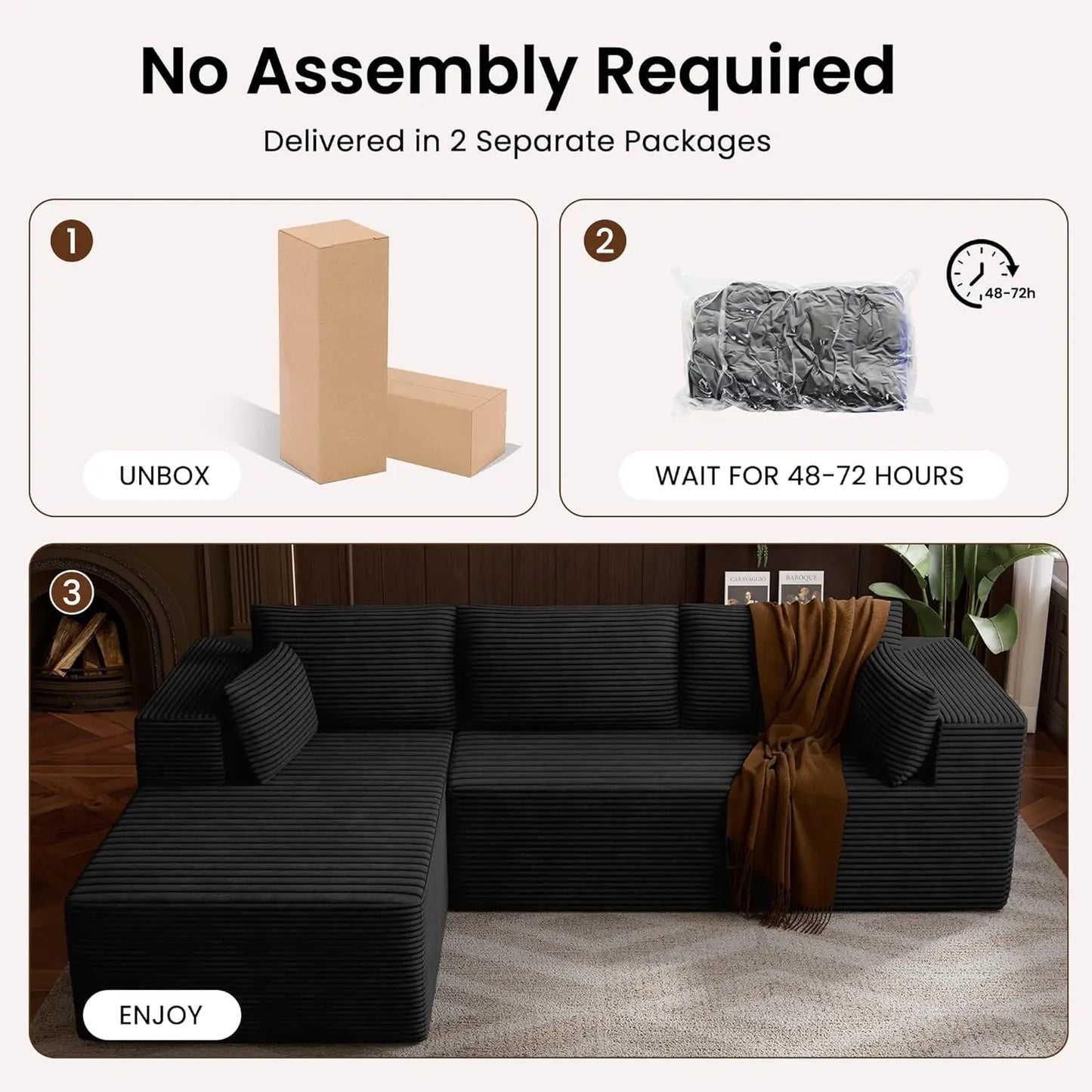 Sectional Boneless Couch 106' Left-Facing, L-Shaped