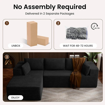 Sectional Boneless Couch 106' Left-Facing, L-Shaped