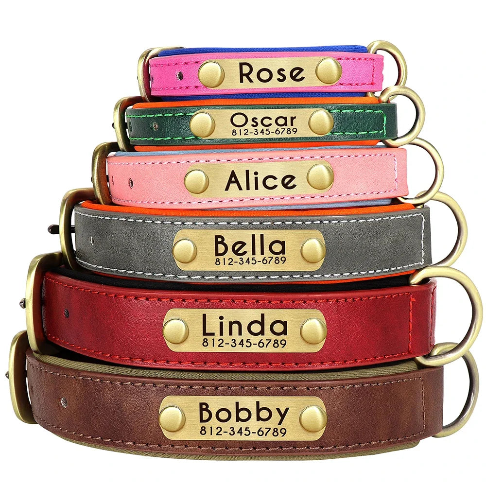 Customized Leather Nameplate Dog Collar Free Engraving Name