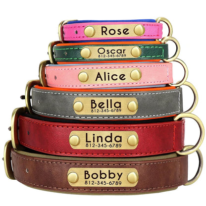 Customized Leather Nameplate Dog Collar Free Engraving Name
