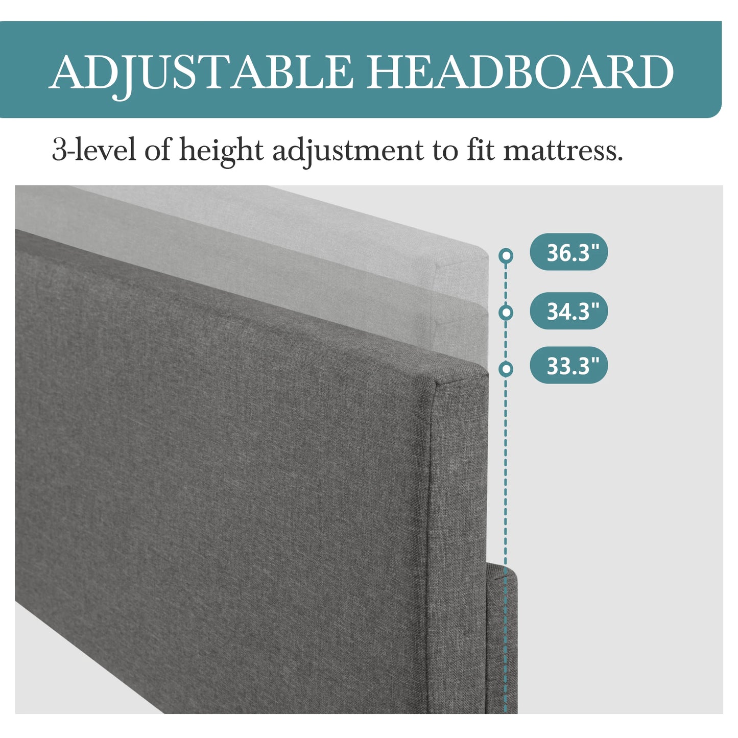 Full/Queen/King Upholstered Bed Frame Adjustable Linen Headboard
