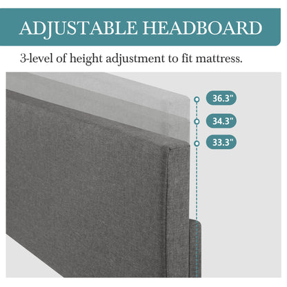 Full/Queen/King Upholstered Bed Frame Adjustable Linen Headboard
