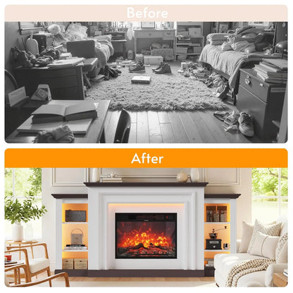 72'' Electric Fireplace Mantel, Entertainment Center Open Storage