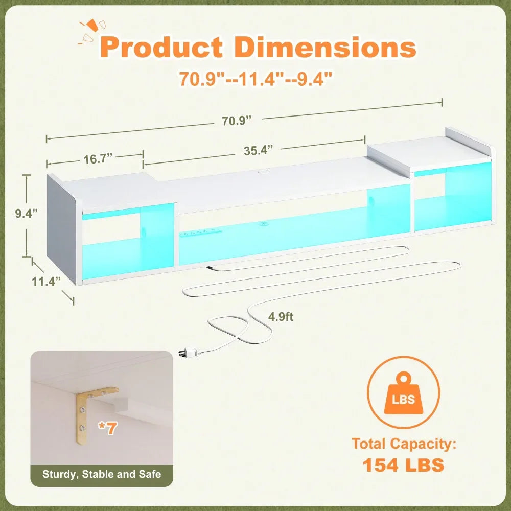 Floating TV Stand LED Lights Power Outlets