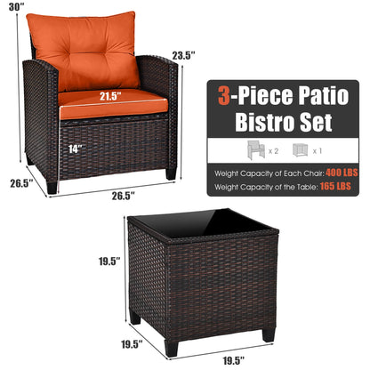3 Piece Patio Rattan Furniture Set Cushioned