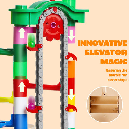 Glowing Marble Run, Motorized Elevator Construction Building Blocks