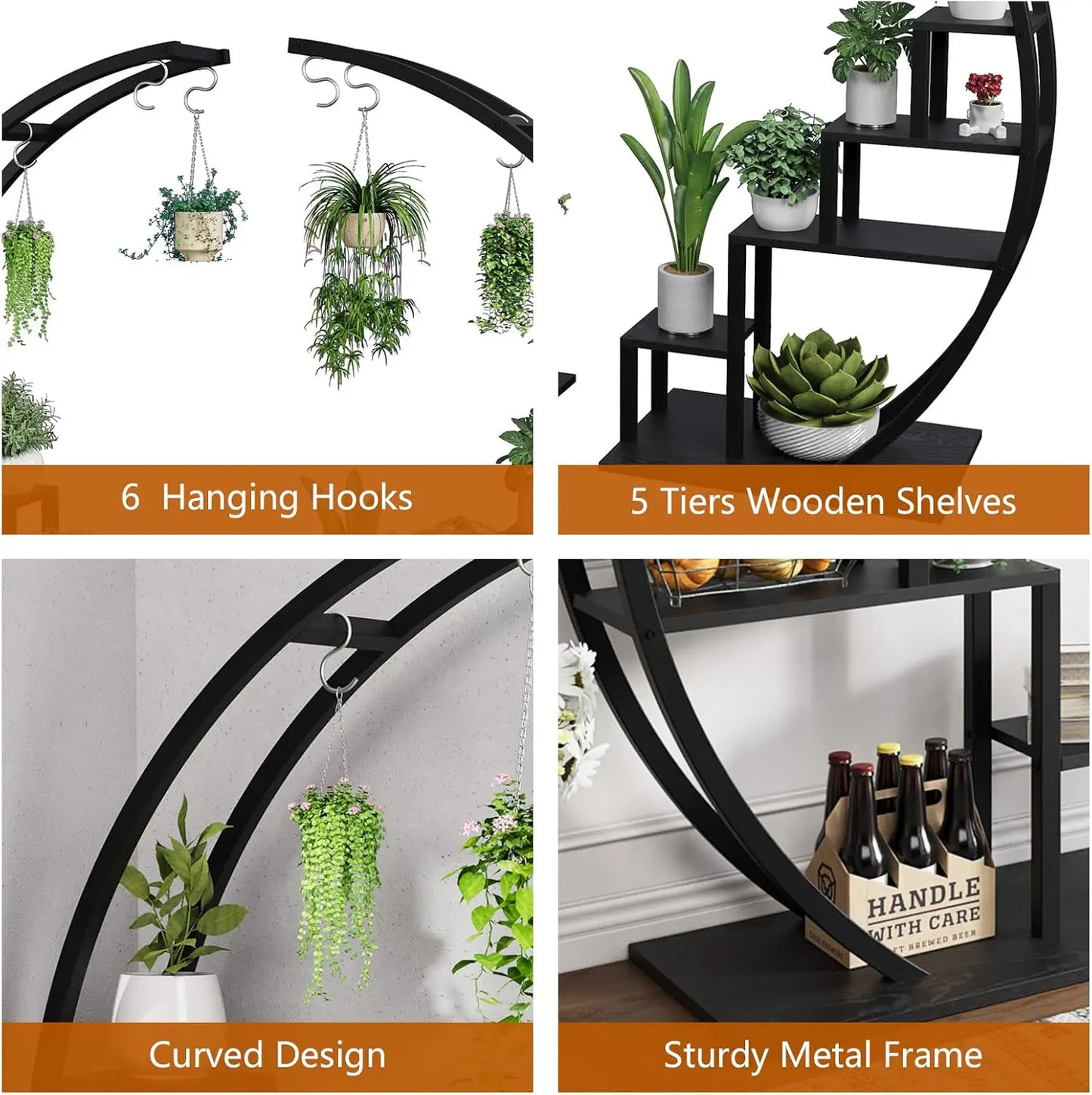 2pcs 5-Tier Metal Plant Stand Indoor, Lawn Living