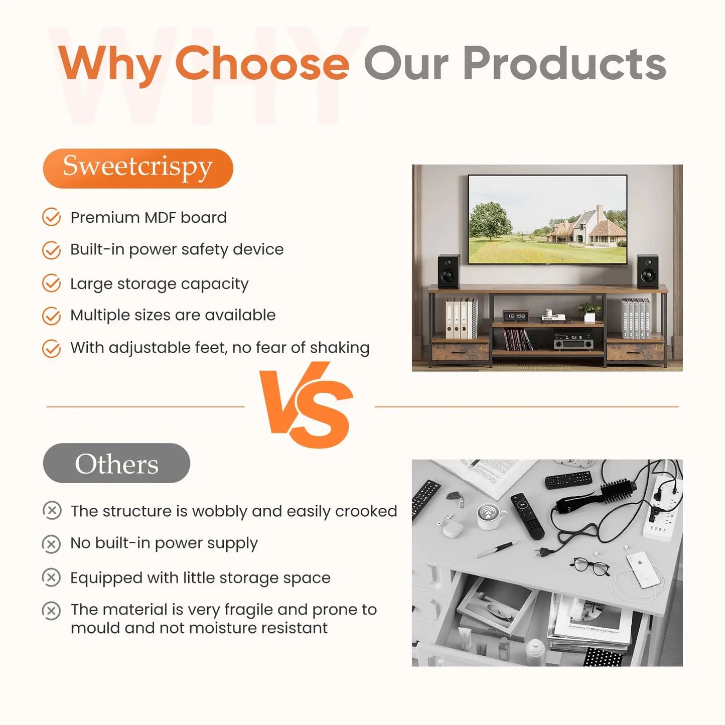 63IN Wooden Stand, Up To 75 Inch TV