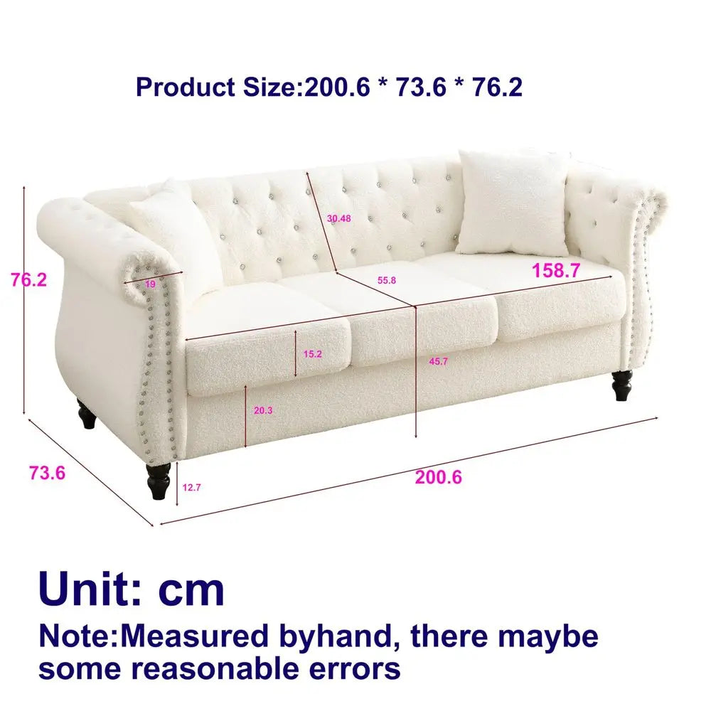 Chesterfield Loveseat Velvet, Two Pillows,Rolled Arms