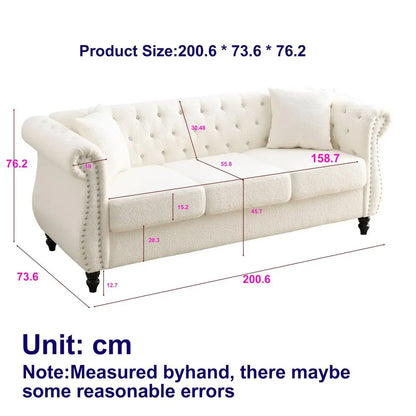 Chesterfield Loveseat Velvet, Two Pillows,Rolled Arms