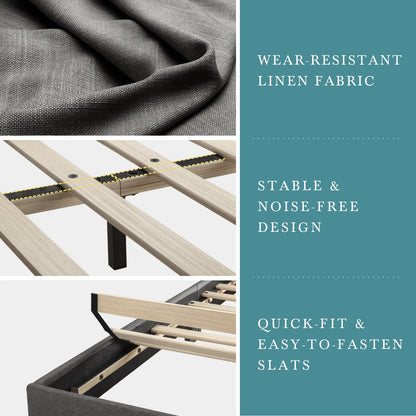 Full/Queen/King Upholstered Bed Frame Adjustable Linen Headboard