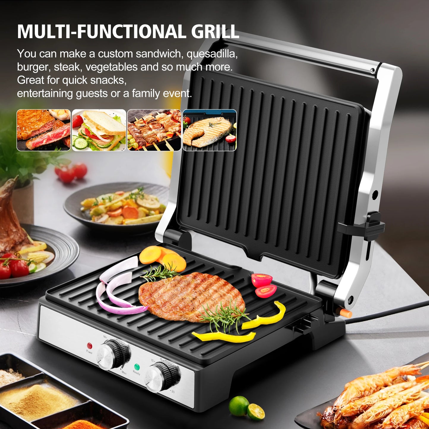 4-Slice Press Electric Grill Sandwich Maker
