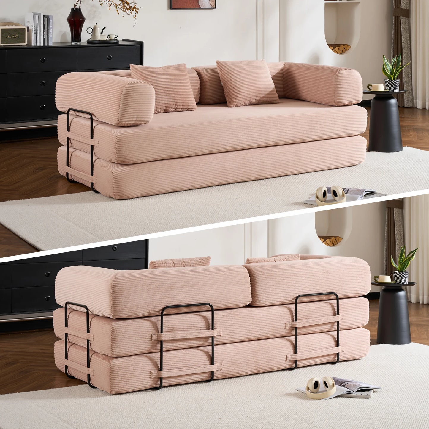 79" Folding Convertible Sofa Bed, Corduroy Futon, Loveseat