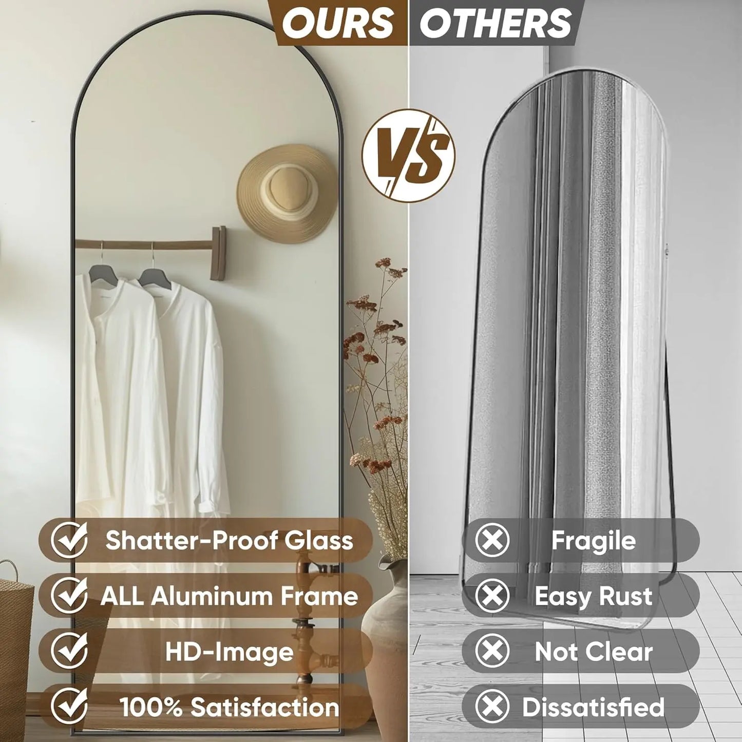 Full Length 58"x 18" Floor Mirror with Stand