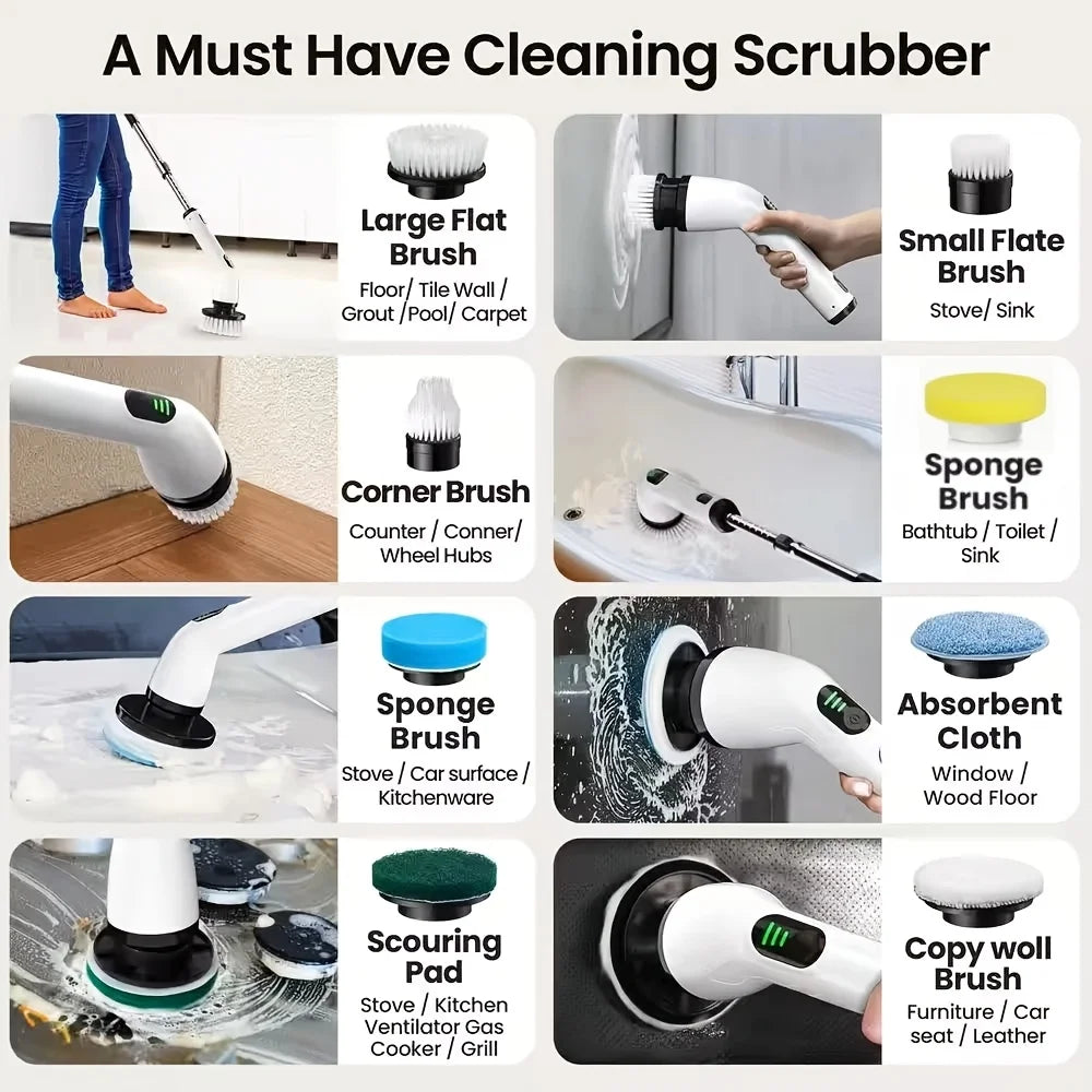 9-in-1 USB Rechargeable Electric Cleaning Brush Telescopic Handle