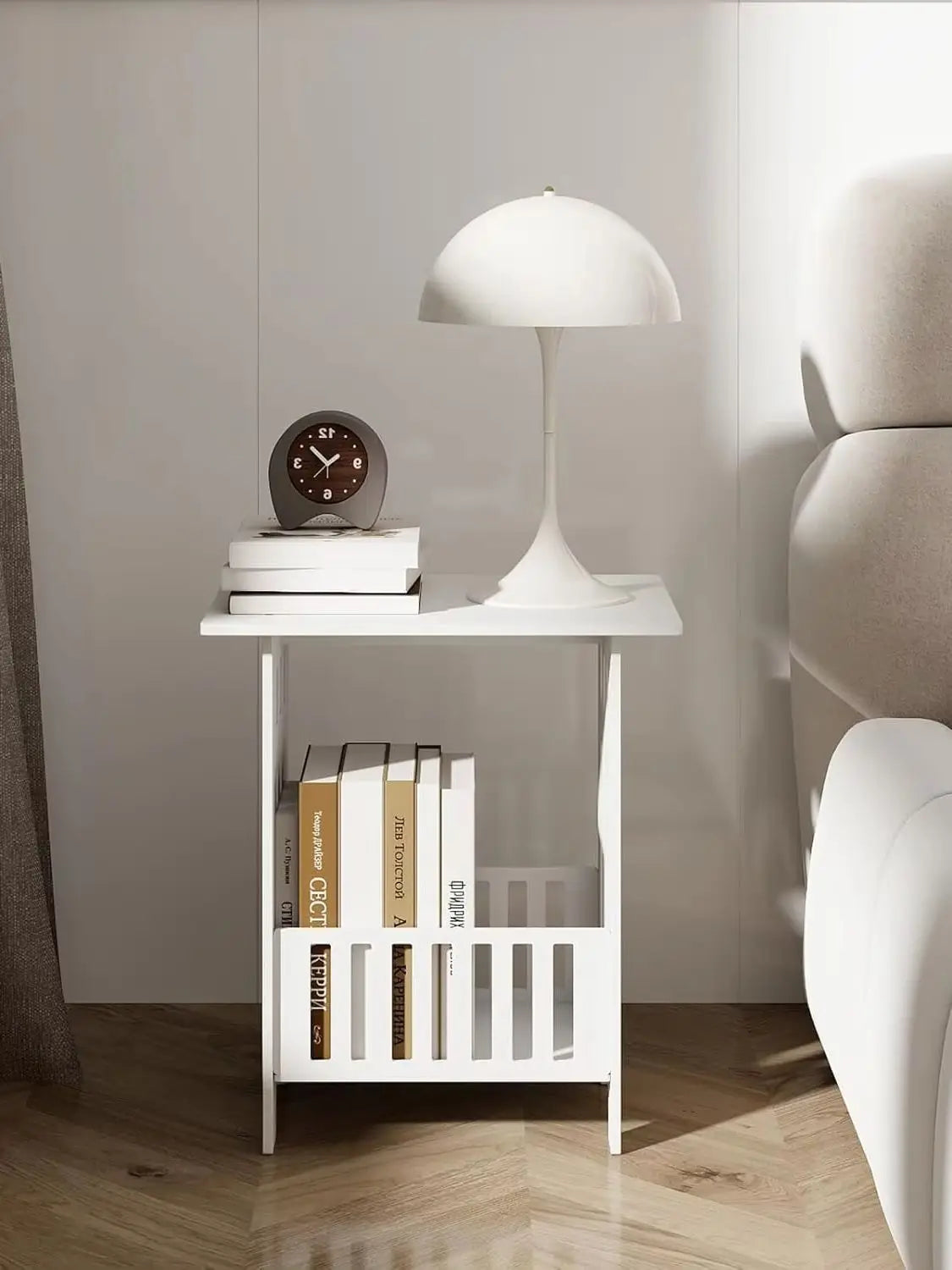Small White Bedside Table, Nightstand for Bedroom,