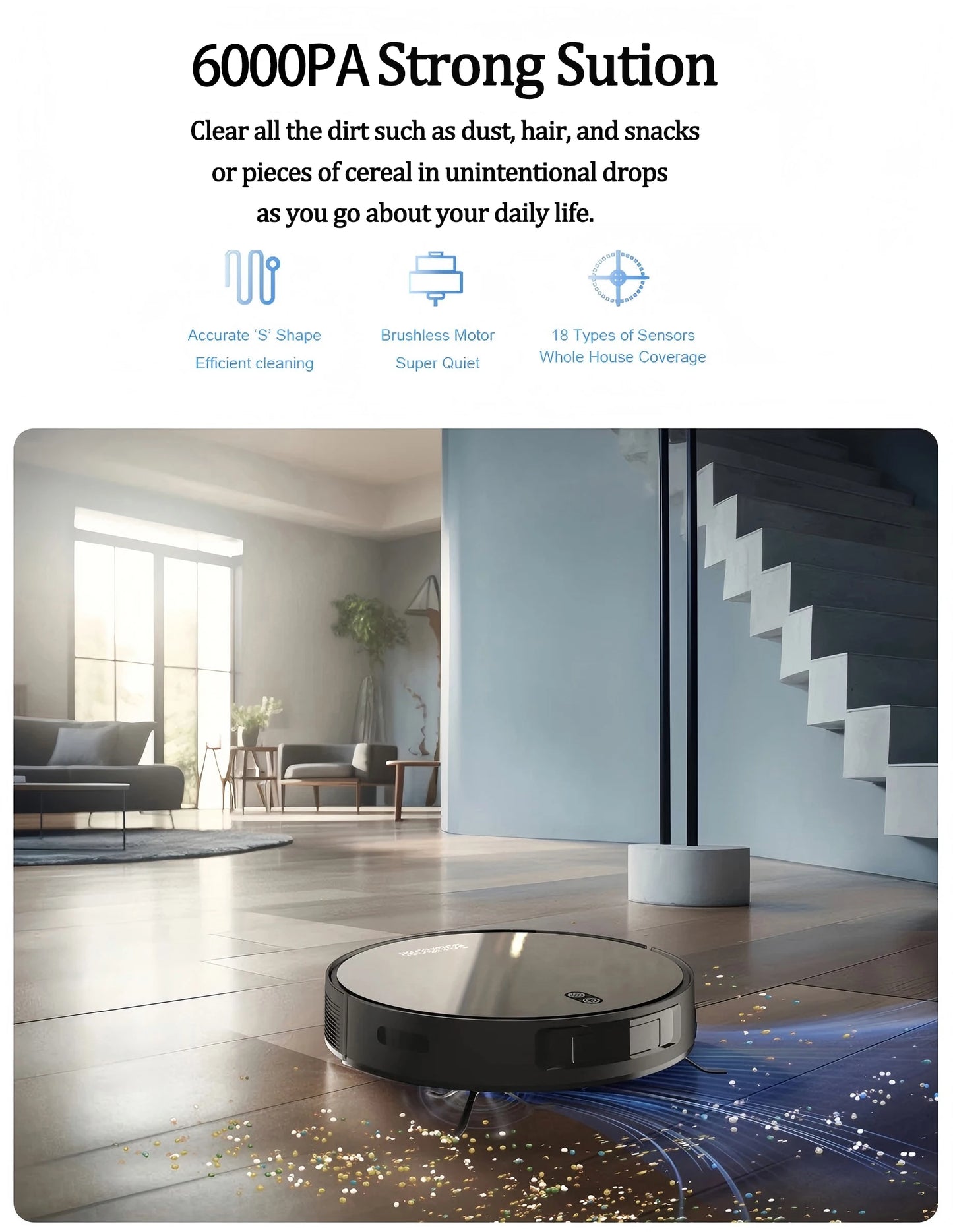 Robot Vacuum Cleaner Combo, Mop, Strong Suction