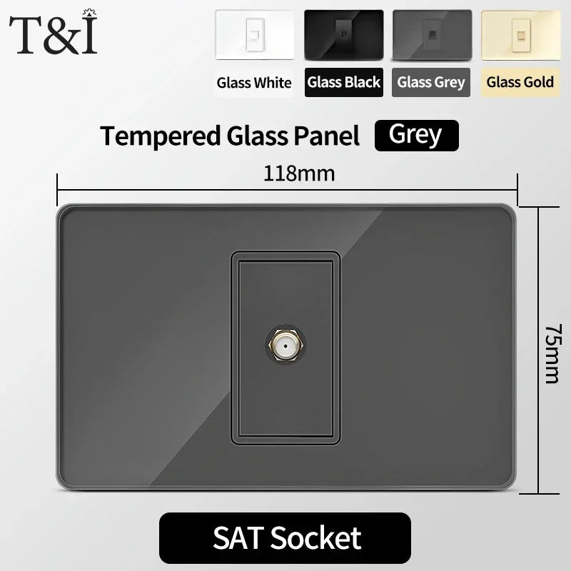 118 Series 118*75mm Tempered Glass US Thai Wall Socket Dual USB Type-C Ports Light Switch Smart Home Appliance 110V Home Office