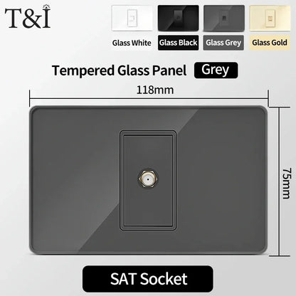 118 Series 118*75mm Tempered Glass US Thai Wall Socket Dual USB Type-C Ports Light Switch Smart Home Appliance 110V Home Office