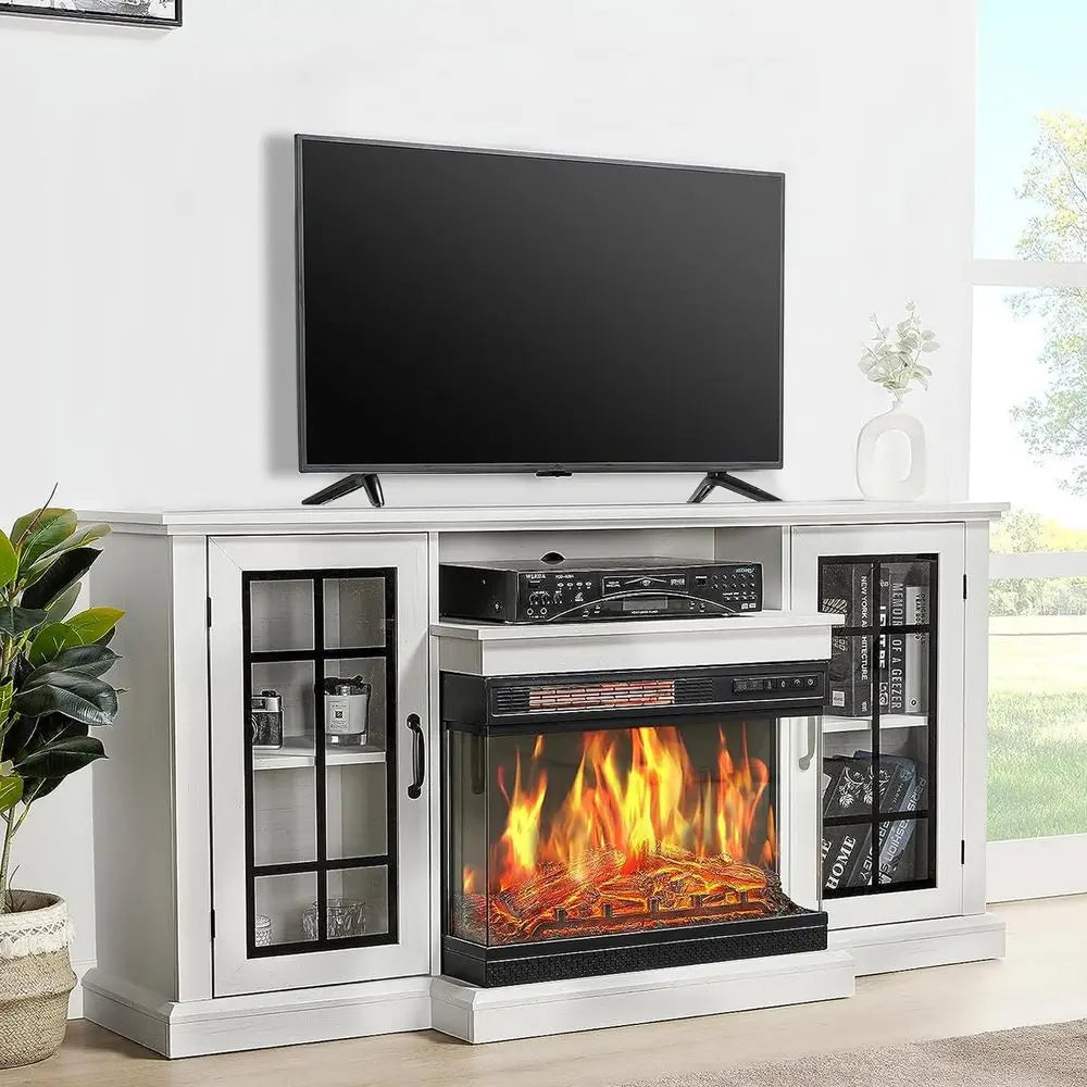 TV Stand with 3 Sided Glass Electric Fireplace
