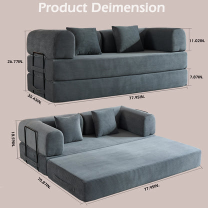 79" Folding Convertible Sofa Bed, Corduroy Futon, Loveseat