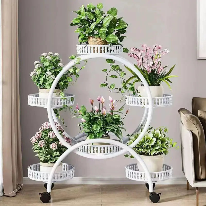 Metal Multi Tiers Rolling Plant Stand Indoor Outdoor Plant Shelf Pot Holder Home Living Room Balcony Plant Stand Outdoor