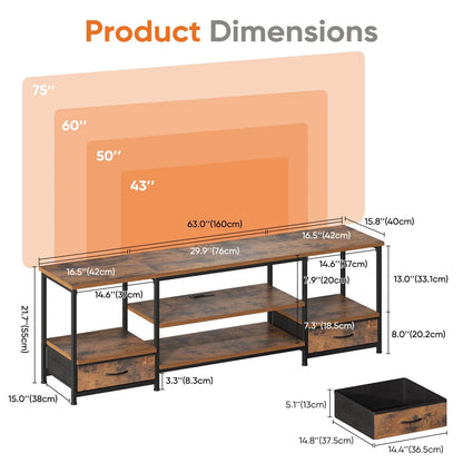 63IN Wooden Stand, Up To 75 Inch TV