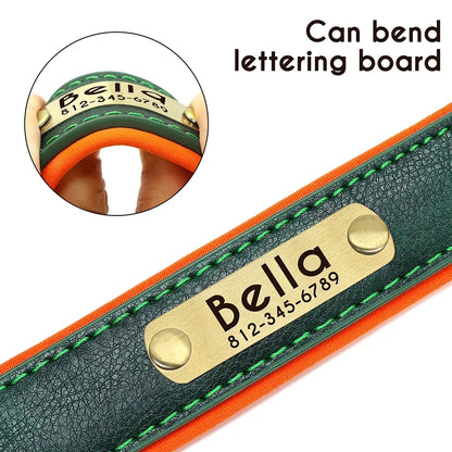 Customized Leather Nameplate Dog Collar Free Engraving Name