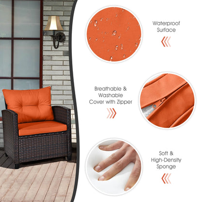 3 Piece Patio Rattan Furniture Set Cushioned