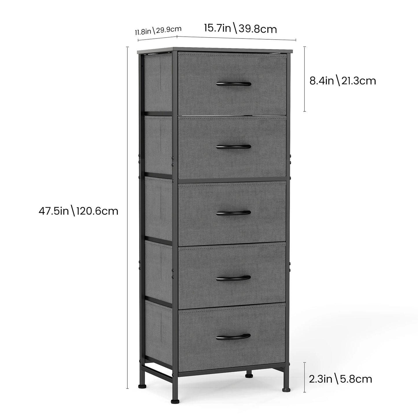 48IN Dresser For Bedroom With 5 Fabric Drawers