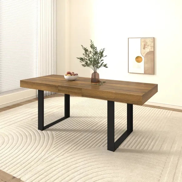 Recextendable dining table aged effect wood and black