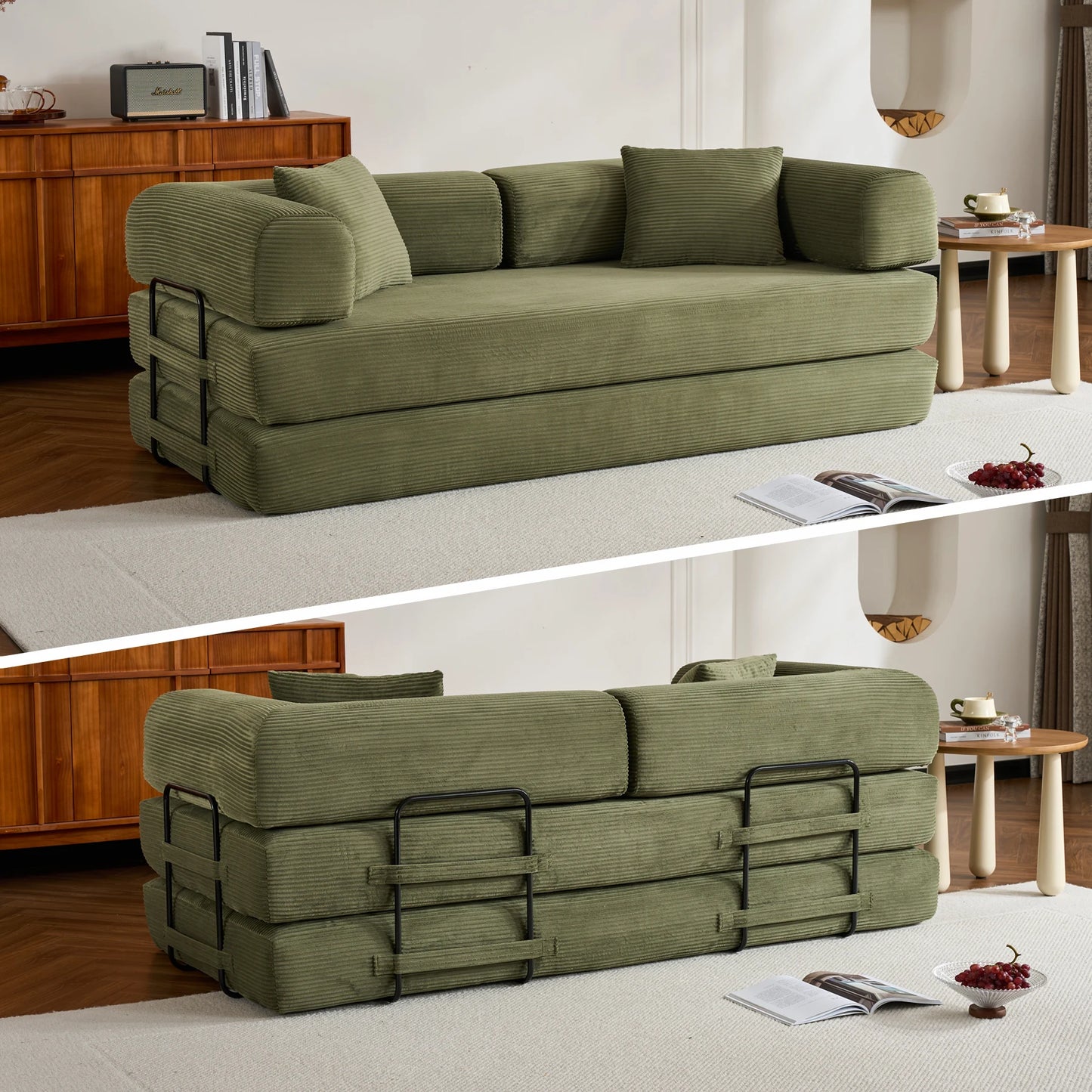 79" Folding Convertible Sofa Bed, Corduroy Futon, Loveseat