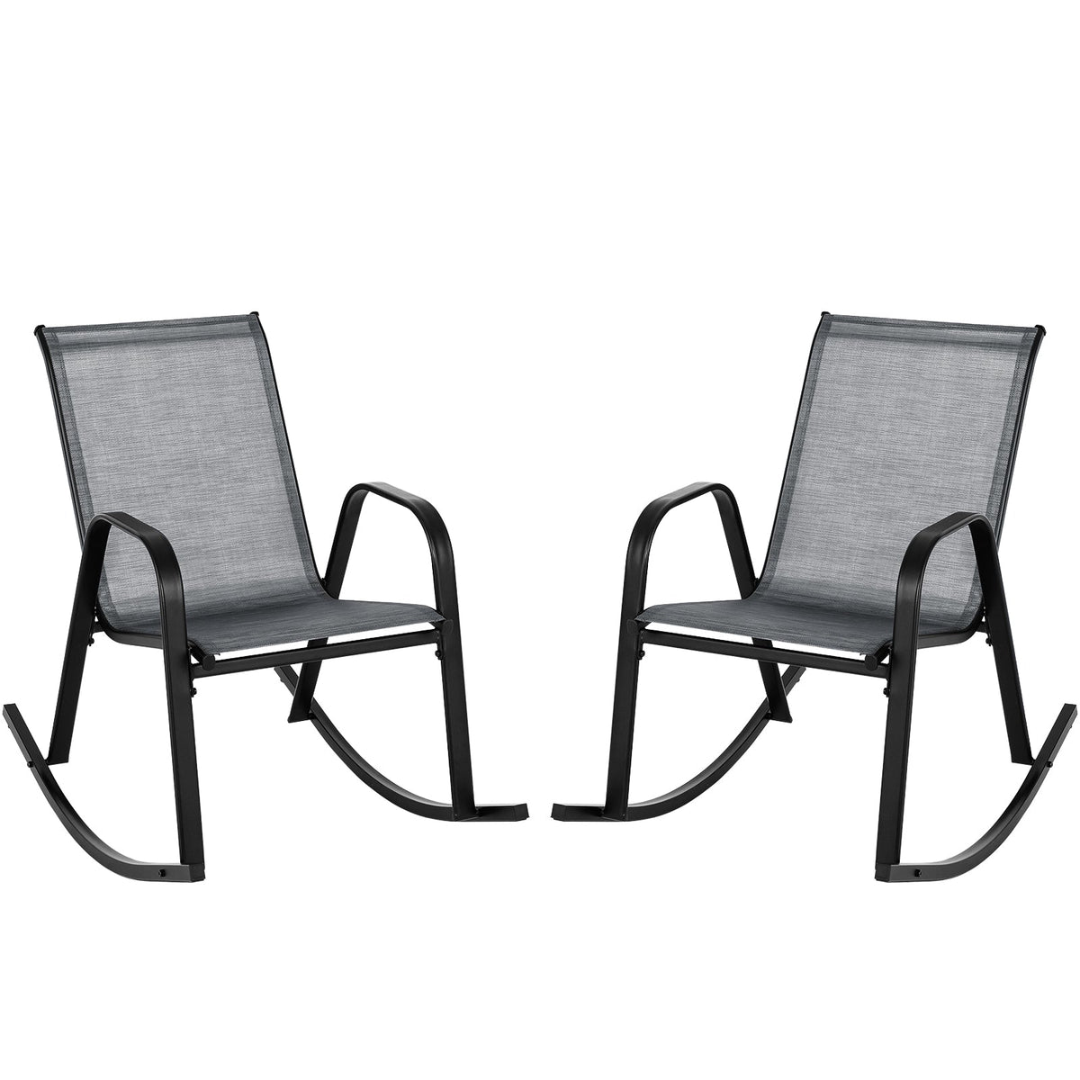 Set of 2 Metal Patio Rocking Chair with Breathable Seat Fabric