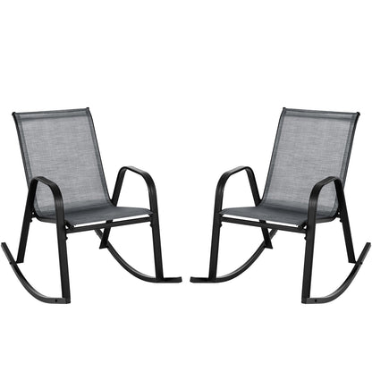 Set of 2 Metal Patio Rocking Chair with Breathable Seat Fabric
