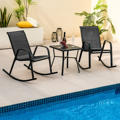 Set of 2 Metal Patio Rocking Chair with Breathable Seat Fabric