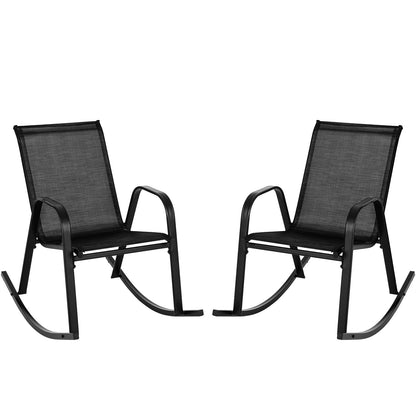 Set of 2 Metal Patio Rocking Chair with Breathable Seat Fabric