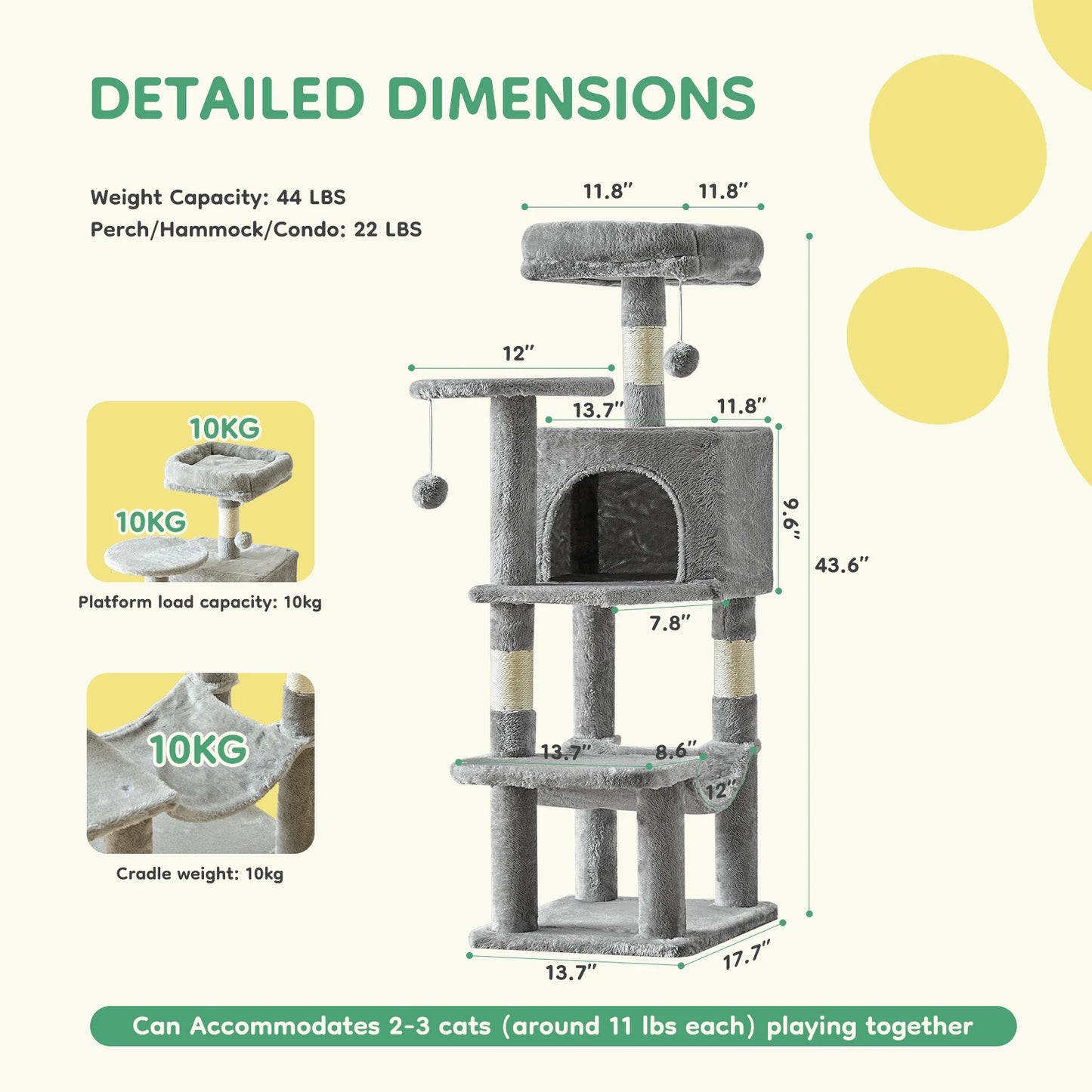 44In Cat Tree Tall Multi-Climbing Towert