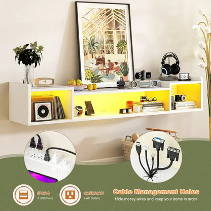 Floating TV Stand LED Lights Power Outlets