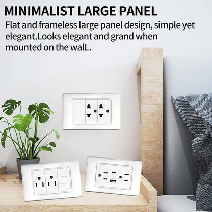 118 Series 118*75mm Tempered Glass US Thai Wall Socket Dual USB Type-C Ports Light Switch Smart Home Appliance 110V Home Office