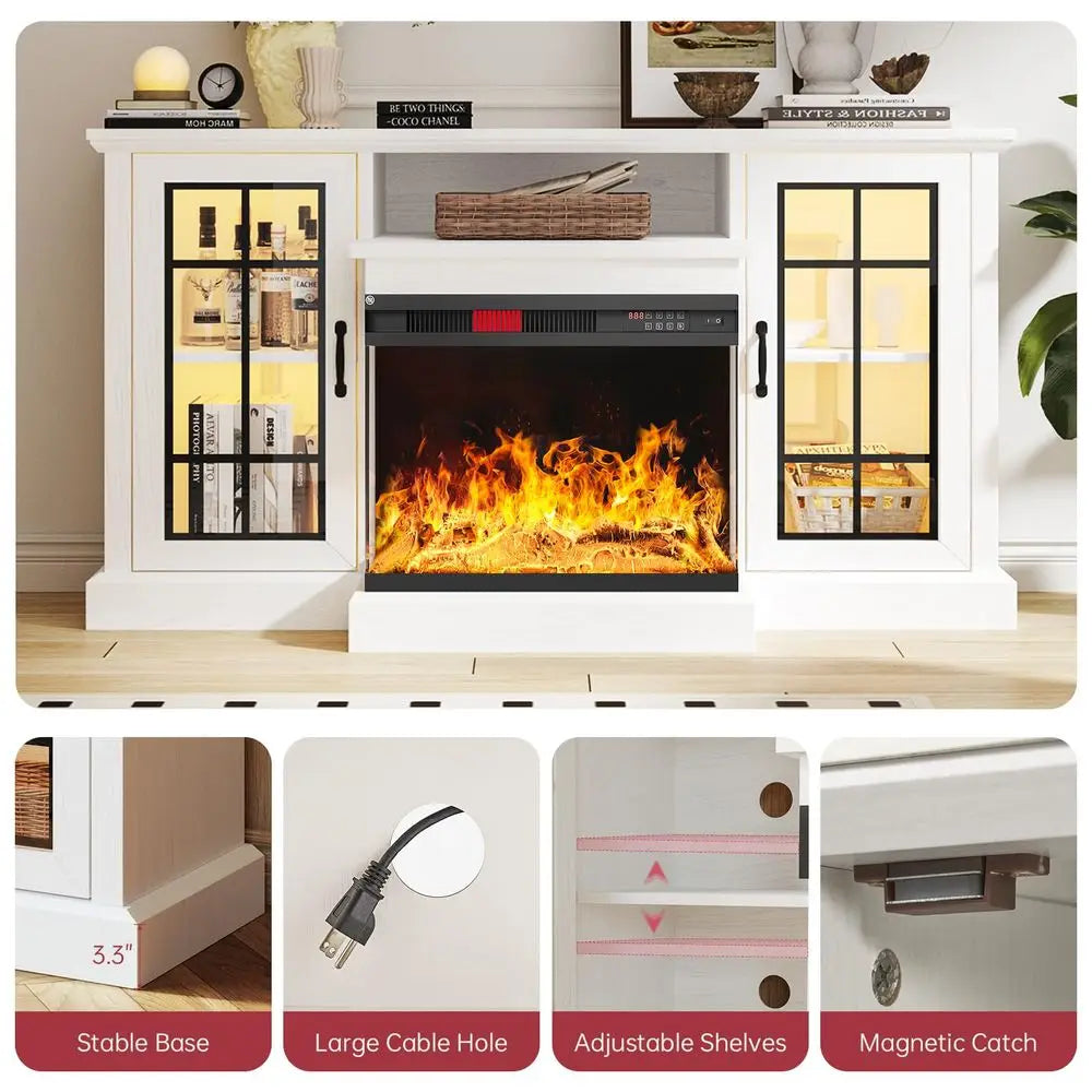 Fireplace TV Stand, Sided Glass Media Entertainment Center