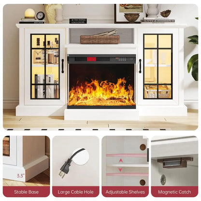 Fireplace TV Stand, Sided Glass Media Entertainment Center