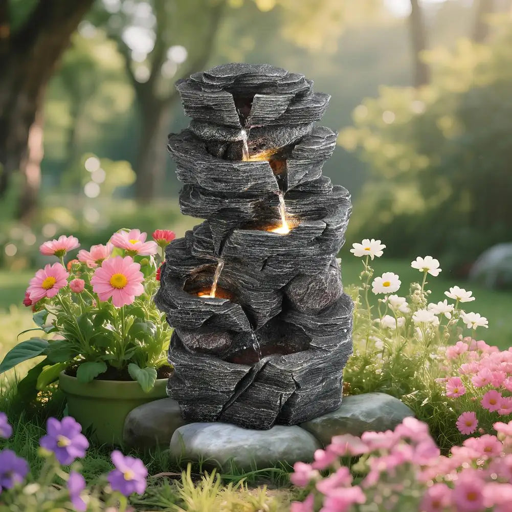 Waterfall-style Rock Water Feature Fountain, Garden Waterfall