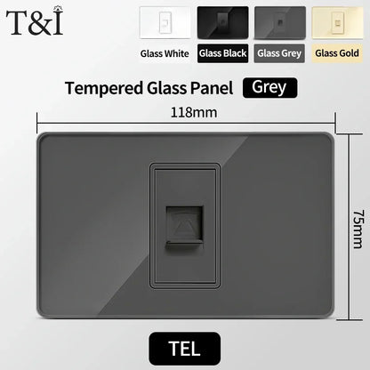 118 Series 118*75mm Tempered Glass US Thai Wall Socket Dual USB Type-C Ports Light Switch Smart Home Appliance 110V Home Office