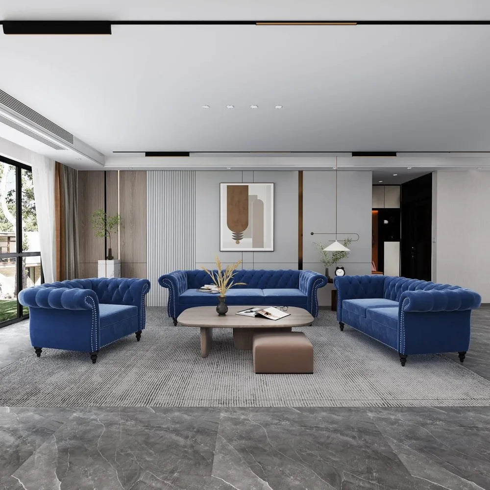 3 Piece Living Room Set, Velvet
