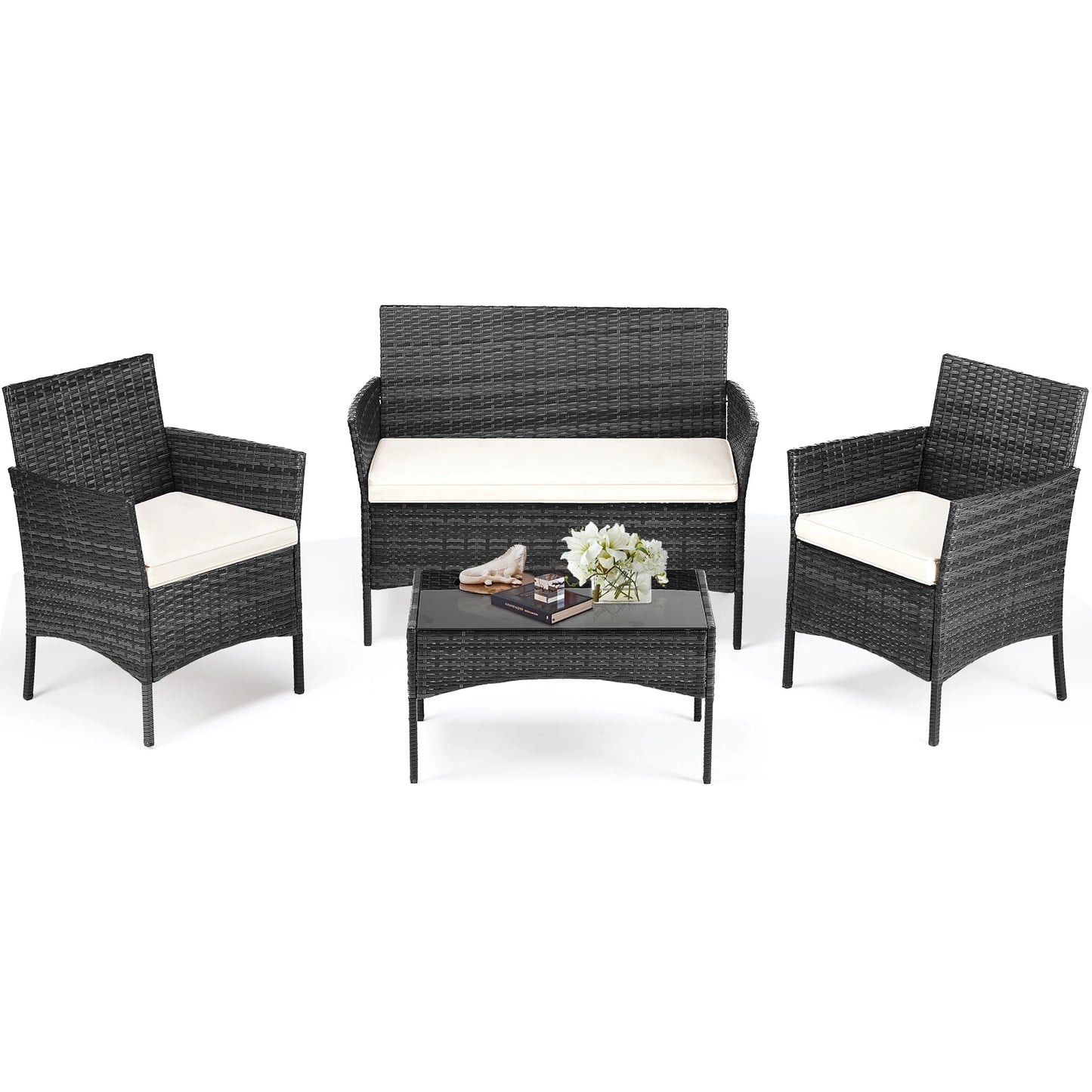 Outdoor Patio Soft Cushion chairs Glass Table