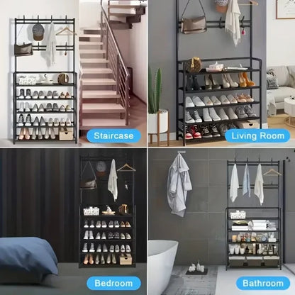 5-Tier Freestanding Coat, Shoe Rack Entryway Shelf