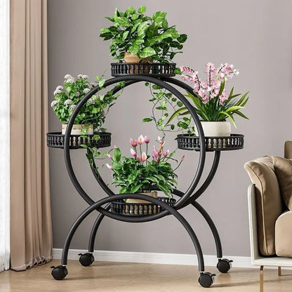 Metal Multi Tiers Rolling Plant Stand Indoor Outdoor Plant Shelf Pot Holder Home Living Room Balcony Plant Stand Outdoor