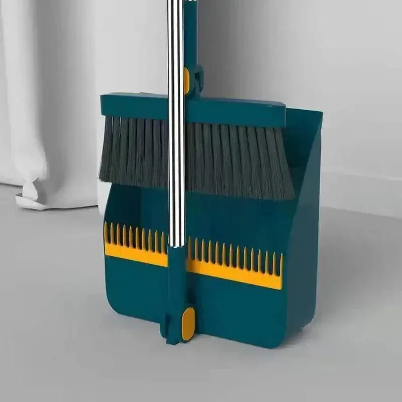 Folding Dustpan & Broom Set, Thick Teeth
