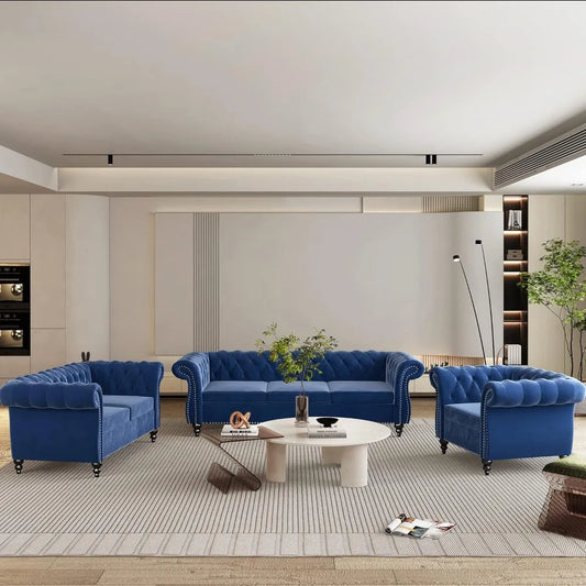 3 Piece Living Room Set, Velvet